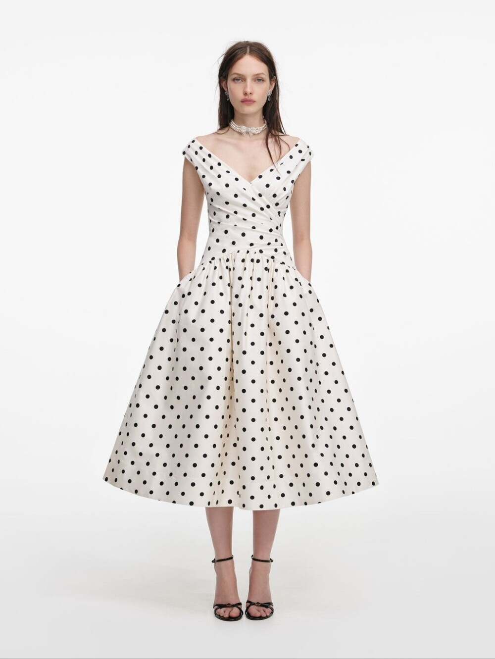 Self Portrait Cream Polka Dot Cotton Midi Dress